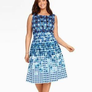 Talbots Floral Lined Pleat Sleeveless Flare Dress